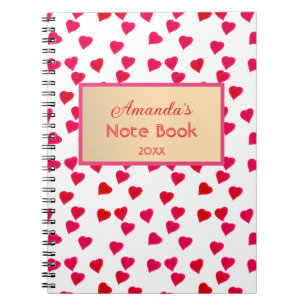 Cute Red Rosa Hearts Glad Alla hjärtans dag Girly Anteckningsbok