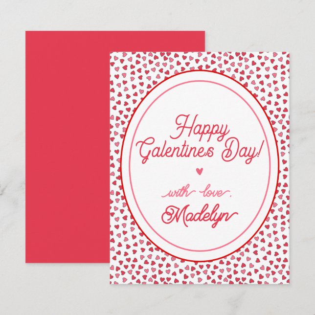 Cute Red & Rosa Hearts - Lycklig Galentins dag Anteckningskort (Fram/baksida)
