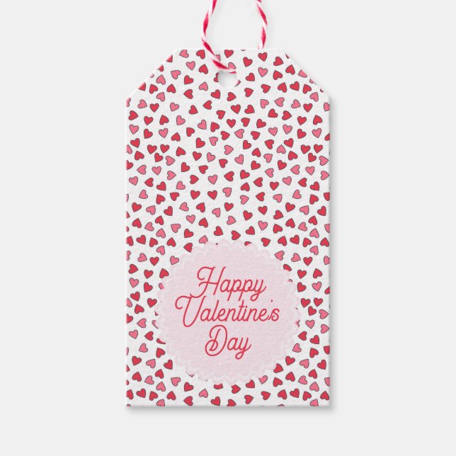 Cute Red & Rosa Hearts Valentine Day Gift Märkres Presentetikett (Framsidan)