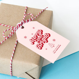 Cute Red Rosa Merry och Bright jul Presentetikett