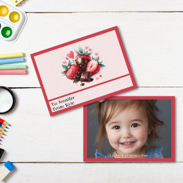 Cute Red & Rosa Strawberry Photo Valentine Day Anteckningskort