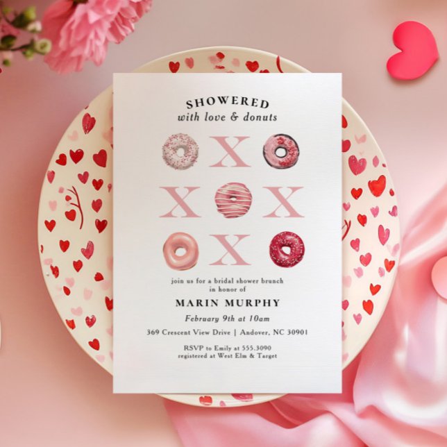 Cute Red Rosa Valentine Donut Möhippa Inbjudningar (Skapare uppladdad)