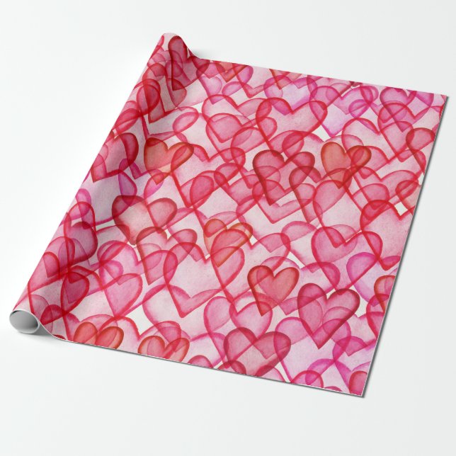 Cute Red rosa vattencolor hearts Presentpapper (Utrullad)
