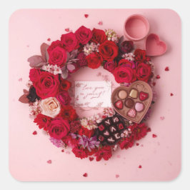Cute Red Rose Romantic Valentine Sticker Sheet  Fyrkantigt Klistermärke