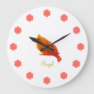 Cute Red Royal Bird & Flowers Stor Klocka