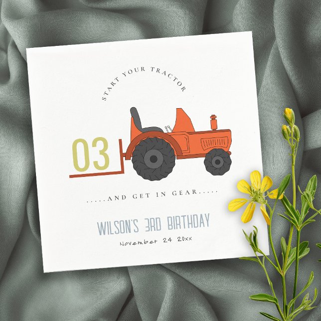 Cute Red Rust Farm Tractor Kids any Age Birday Pappersservett (Skapare uppladdad)