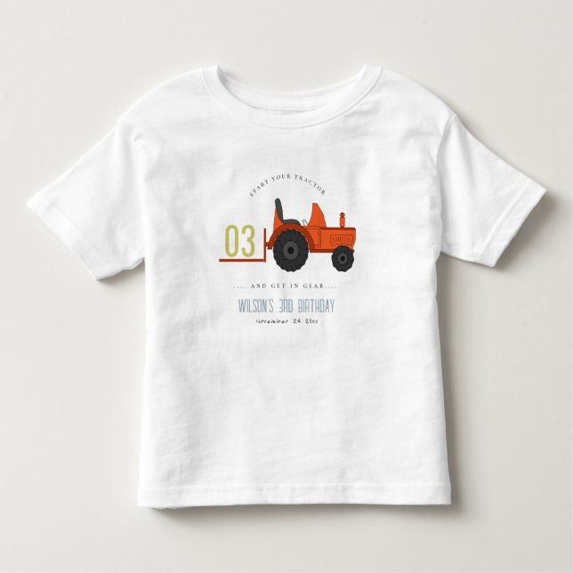 Cute Red Rust Farm Tractor Kids any Age Birday T Shirt (Framsida)