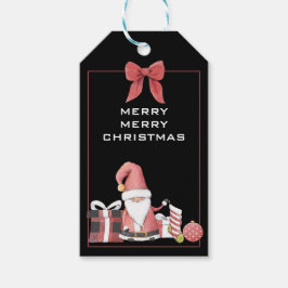 Cute Red Santa Gnome med Gifts Märkre Presentetikett