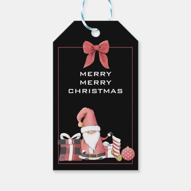 Cute Red Santa Gnome med Gifts Märkre Presentetikett (Framsidan)