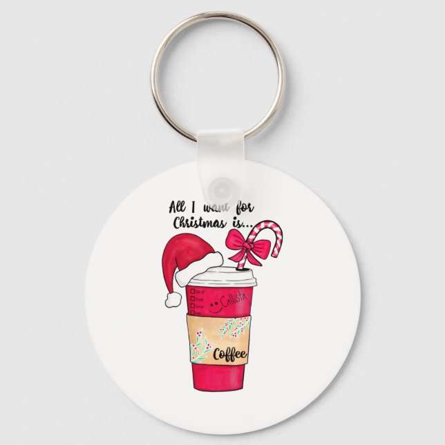 Cute Red Santa Hat Coffee Candy Cane Christmas  Nyckelring (Framsida)