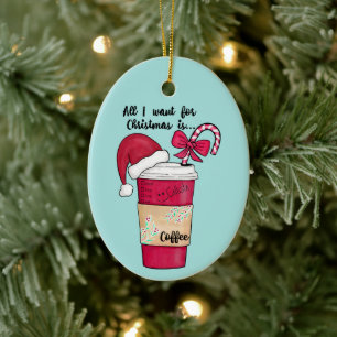 Cute Red Santa Hat Coffee Candy cane jul Julgransprydnad Keramik