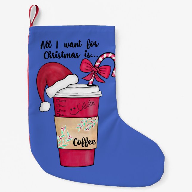Cute Red Santa Hat Coffee Candy cane jul Liten Julstrumpa (Framsidan)