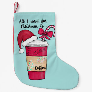 Cute Red Santa Hat Coffee Candy cane jul Liten Julstrumpa