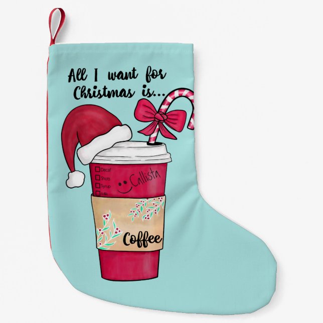 Cute Red Santa Hat Coffee Candy cane jul Liten Julstrumpa (Framsidan)