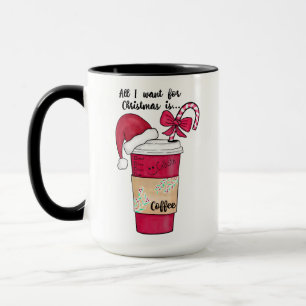 Cute Red Santa Hat Coffee Candy cane jul Mugg