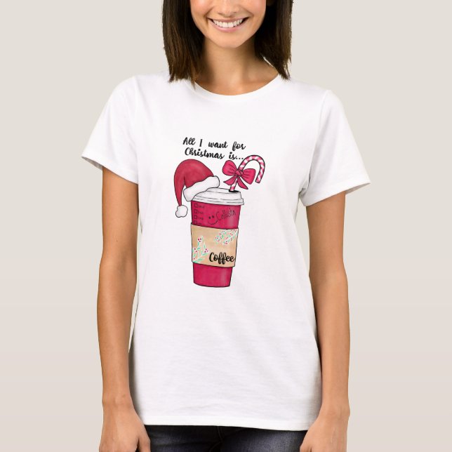 Cute Red Santa Hat Coffee Candy cane jul T Shirt (Framsida)