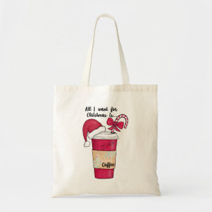 Cute Red Santa Hat Coffee Candy cane Tygkasse