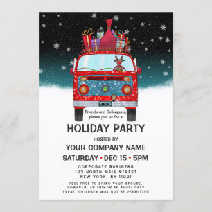 Cute Red Santa Van Reindeer Hund Corporate Helgdag Inbjudningar