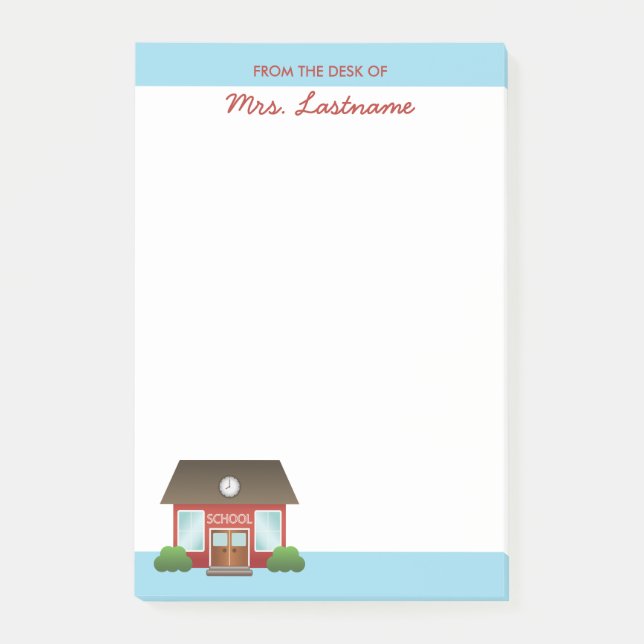 Cute Red School-Byggnad med eget namn Post-it Block (Framsida)