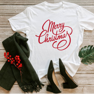 Cute Red Script Julafton God jul Helgdagars 2023 T Shirt