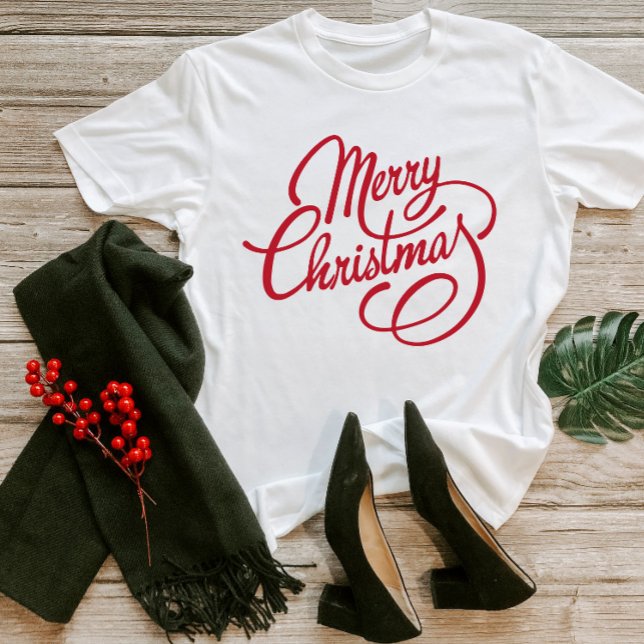 Cute Red Script Julafton God jul Helgdagars 2023 T Shirt (Merry Christmas Script | Festive Holiday T-Shirt)