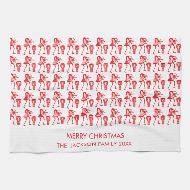 Cute, Red Silhouette, Lycklig Dance Kökshandduk (Horisontell)