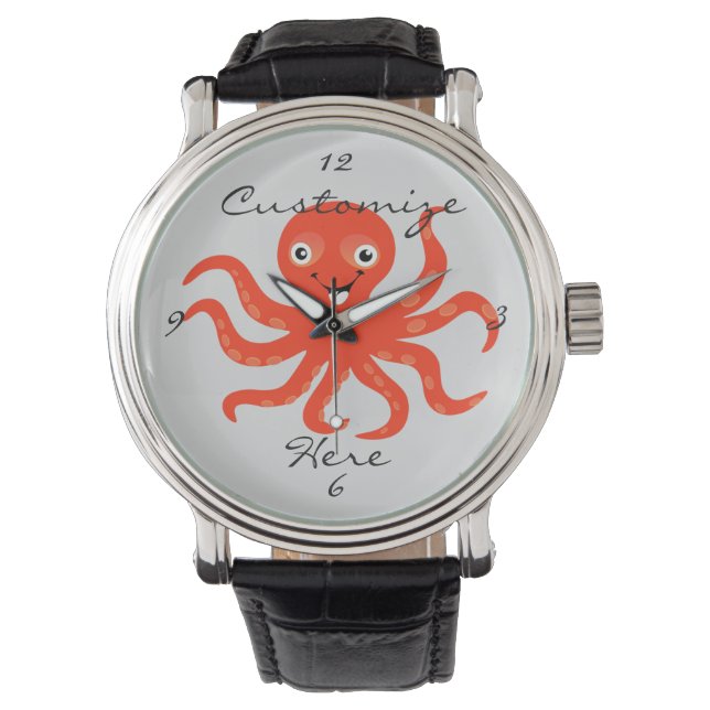 Cute Red Smiling Octopus Thunder_Cove Armbandsur (Framsida)