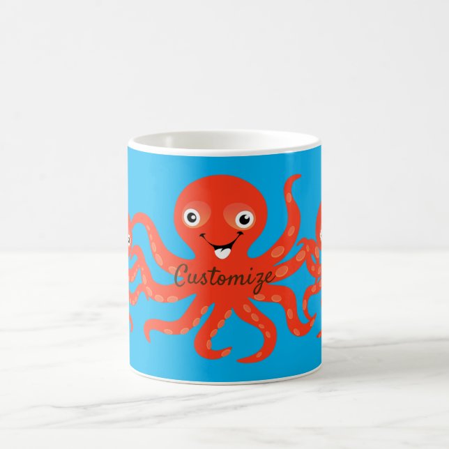 Cute Red Smiling Octopus Thunder_Cove Kaffemugg (Center)