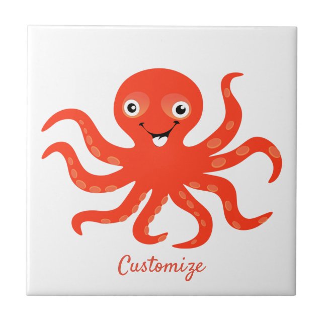 Cute Red Smiling Octopus Thunder_Cove Kakelplatta (Framsidan)