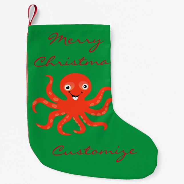 Cute Red Smiling Octopus Thunder_Cove Liten Julstrumpa (Framsidan)