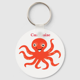 Cute Red Smiling Octopus Thunder_Cove Nyckelring