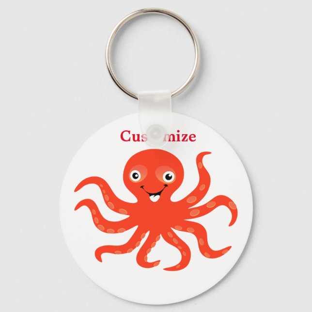 Cute Red Smiling Octopus Thunder_Cove Nyckelring (Framsida)