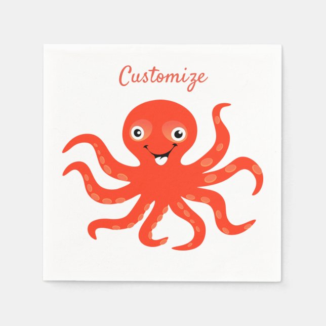 Cute Red Smiling Octopus Thunder_Cove Pappersservett (Framsidan)