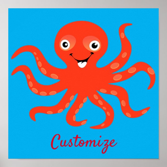 Cute Red Smiling Octopus Thunder_Cove Poster (Framsidan)