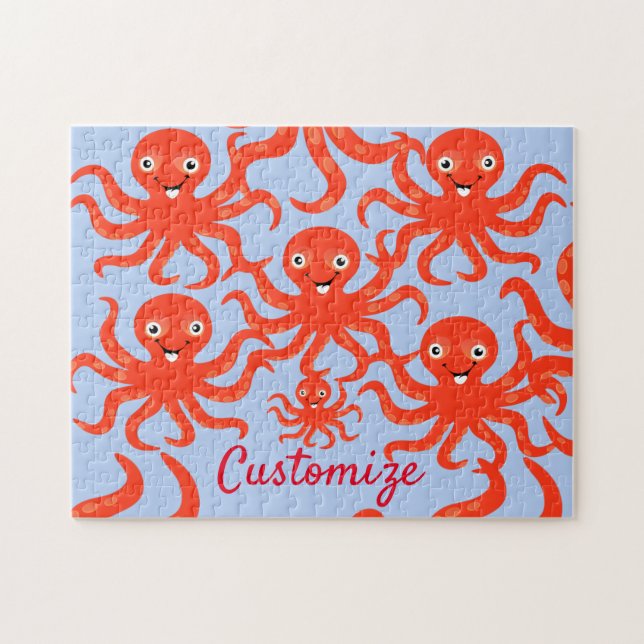 Cute Red Smiling Octopus Thunder_Cove Pussel (Horisontell)