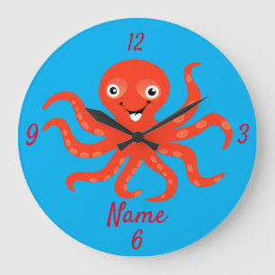 Cute Red Smiling Octopus Thunder_Cove Stor Klocka