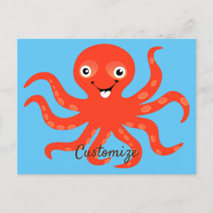 Cute Red Smiling Octopus Thunder_Cove Vykort