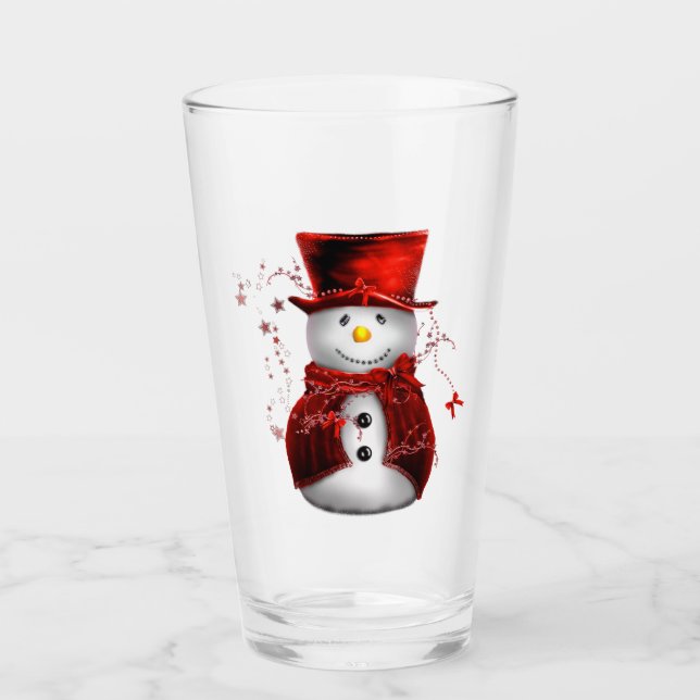 Cute Red Snögubbe jul Glaskopp (Framsida)