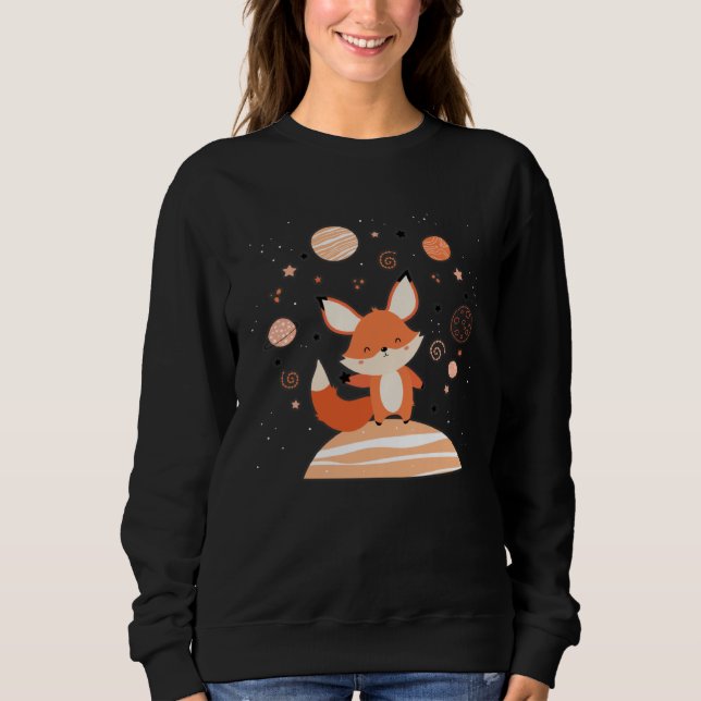 Cute Red Space Fox Float In Space Alone Cosmic Ani T Shirt (Framsida)