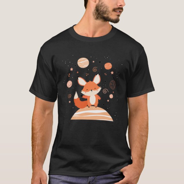 Cute Red Space Fox Float In Space Alone Cosmic Ani T Shirt (Framsida)