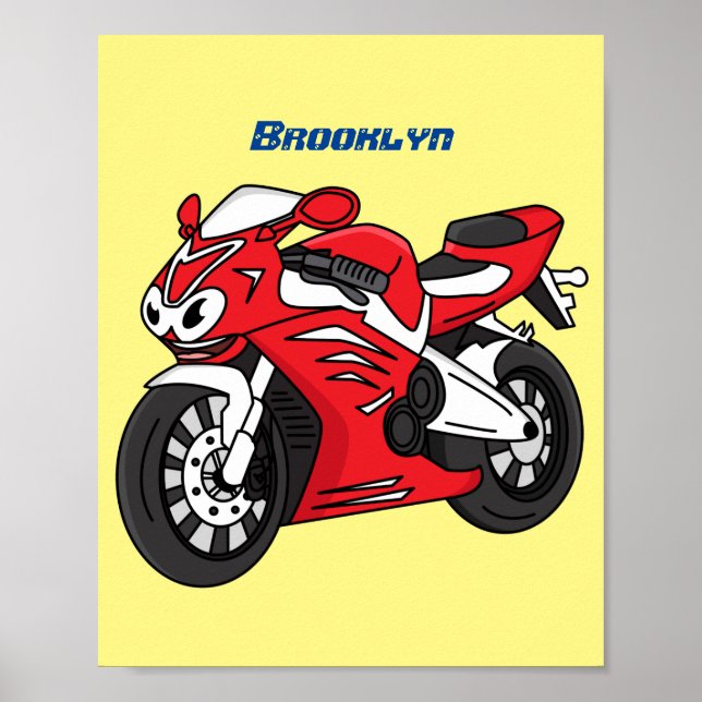 Cute red sports motorcycle cartoon poster (Framsidan)
