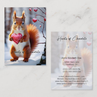 Cute Red Squirrel Holding Boxed Heart Visitkort