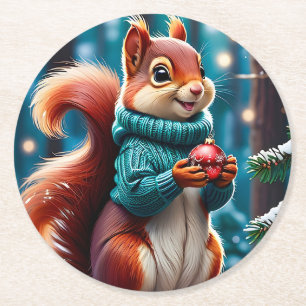 Cute Red Squirrel i Sötjul Bollar Underlägg Papper Rund