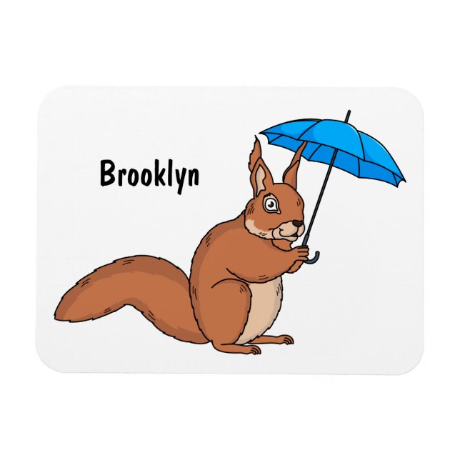 Cute Red Squirrel med paraplytecknad Magnet (Horisontell)