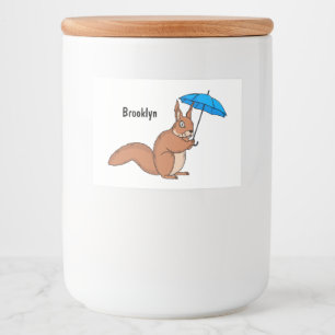 Cute Red Squirrel med paraplytecknad Mat Etiketter