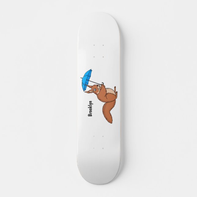 Cute Red Squirrel med paraplytecknad Mini Skateboard Bräda 18,5 Cm (Framsida)
