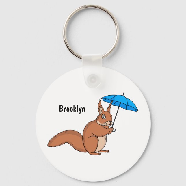 Cute Red Squirrel med paraplytecknad Nyckelring (Framsida)