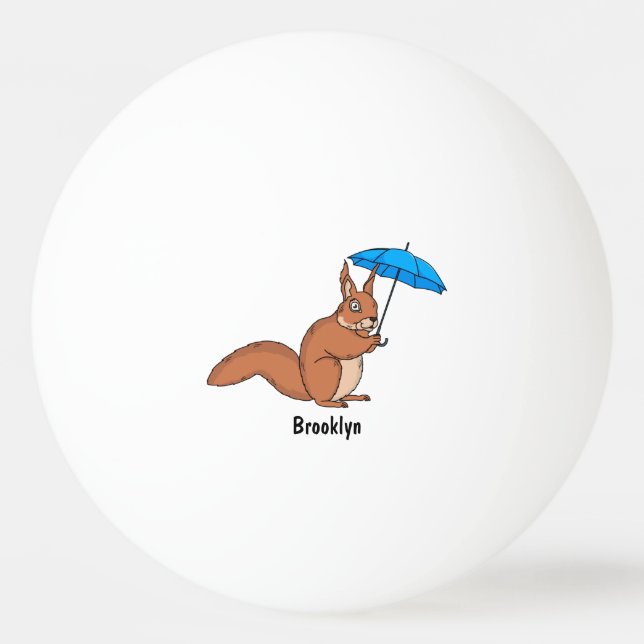 Cute Red Squirrel med paraplytecknad Pingisboll (Framsidan)