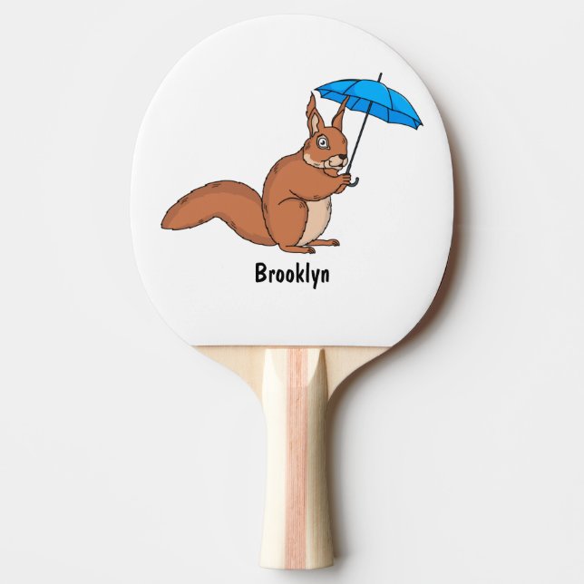 Cute Red Squirrel med paraplytecknad Pingisracket (Framsidan)