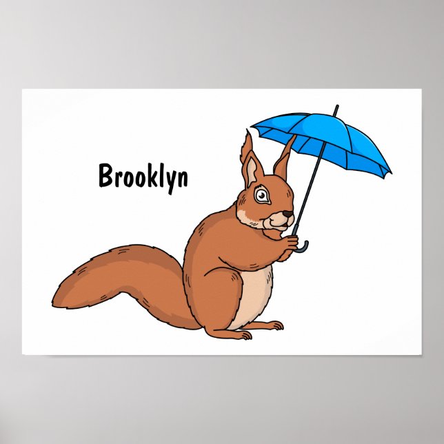 Cute Red Squirrel med paraplytecknad Poster (Framsidan)
